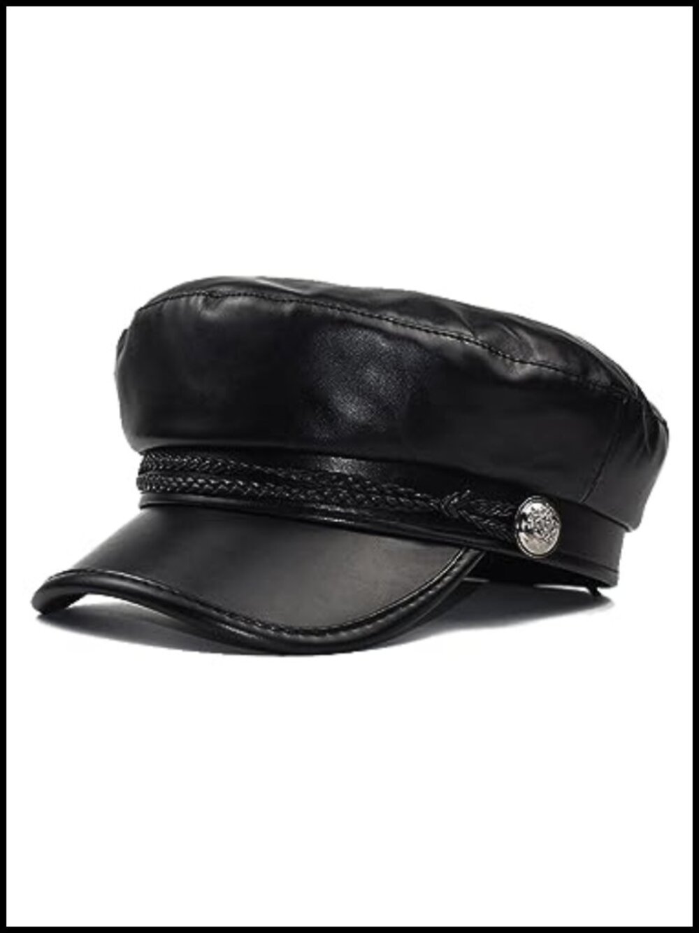 PU Leather Fiddler Cap Newsboy Hat Adjustable Solid Vintage Retro Style